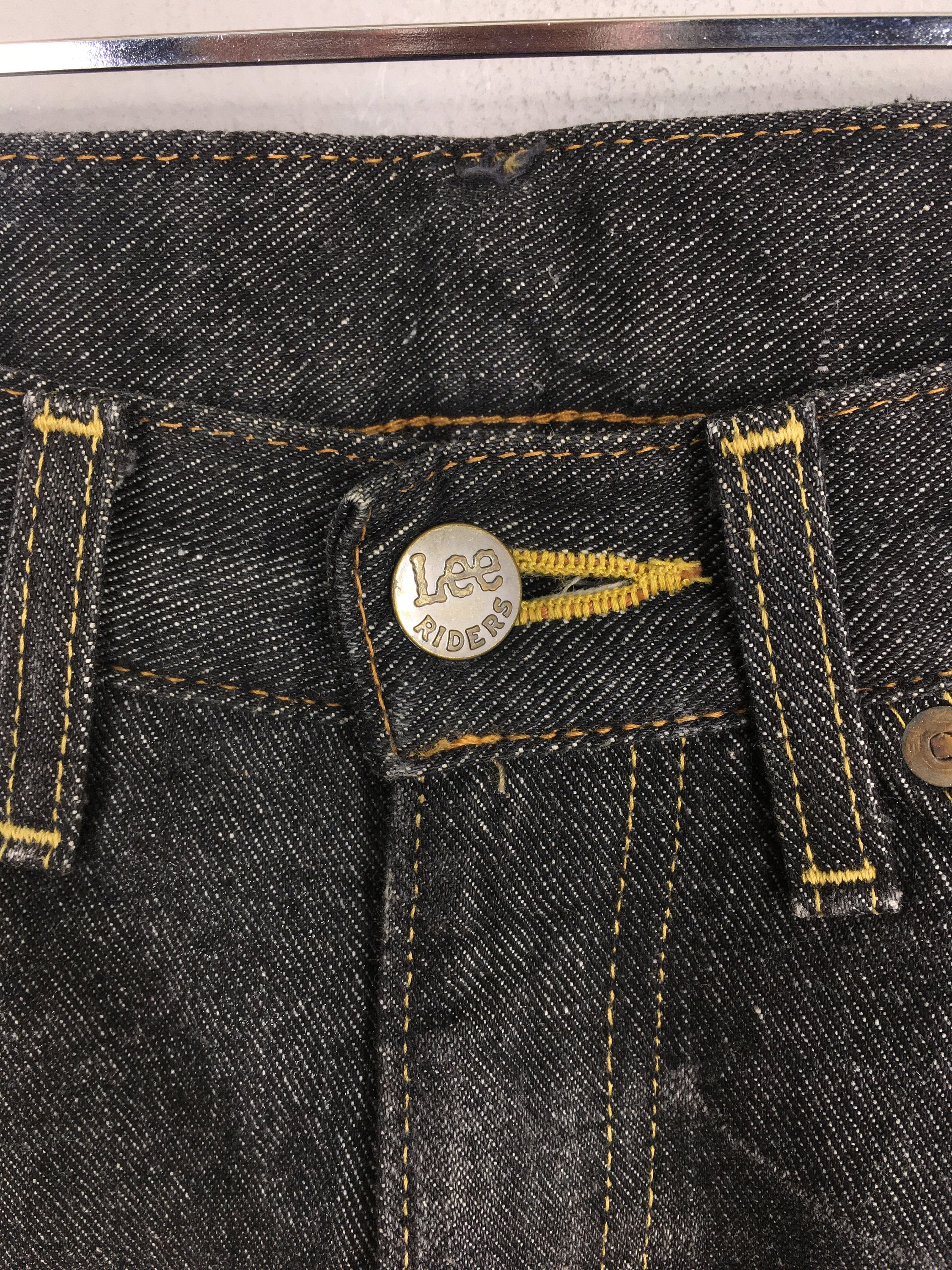 Size 30x31.5 Vintage Lee Riders Black Faded Flared Jeans 90s Lee