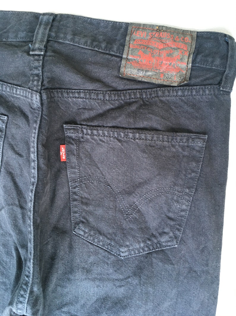 Size 32x31 Vintage Levis 501 Levi's Overdyed Jeans Black Light Washed Jeans Levis 1990s Dirty Denim Distressed Jeans Levis Straight Cut W32 image 8