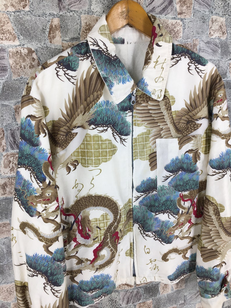 Japanese Dragon Fighting Eagles Overprint Jacket Medium Vintage 80s Sukajan Dragon Japan Zipper Jacket Size M