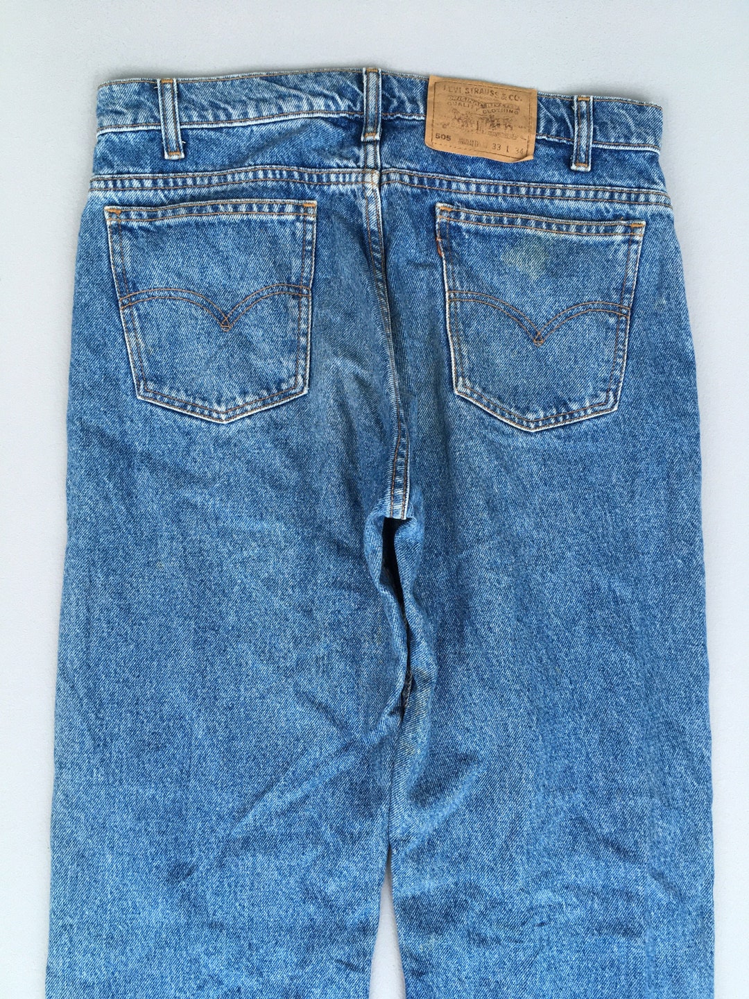 80s-90s Levi’s patchwork denim 501 505 Vintage Levi's 505 Patchwork/Doodle Jeans Fit 32x32 Tagged