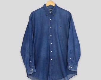 Vintage Polo Country Ralph Lauren Denim Shirt Oxfords Large 90's Polo ...