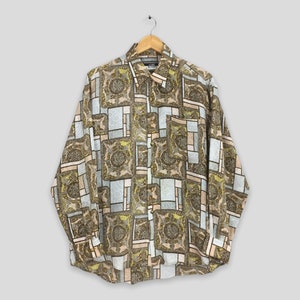 Vintage Retro Novelty Baroque Pattern Shirt Large Pop Art Gold Chain Luxury Oxfords Baroque Psychedelic Oxfords Buttondown Size L
