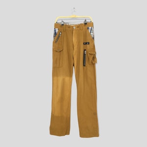 Size 30x32.5 Japanese Cargo Pants Techwear Faded Brown Pants Multi Pocket Bondage Straight Cut Pants Tactical Utility Carpenter Pants W30