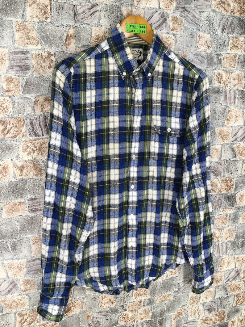 Gant Flannel Shirt Small Plaid Checkered Multicolour Hipster Minimalist 1990s Grunge Style Oxfords Buttondown Size S