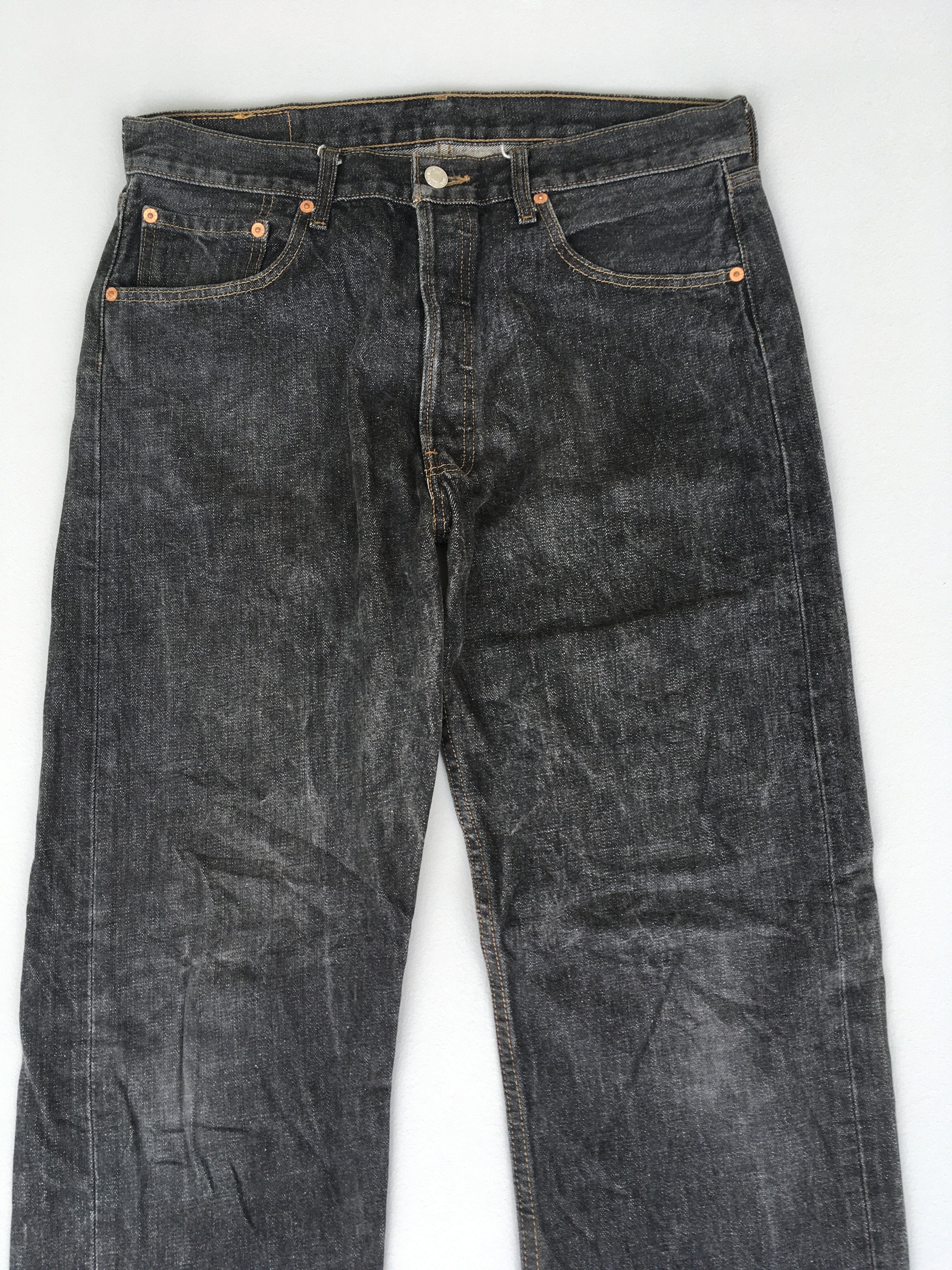 Size 32 Vintage Levis 501 Black Jeans High Waisted 90s Faded
