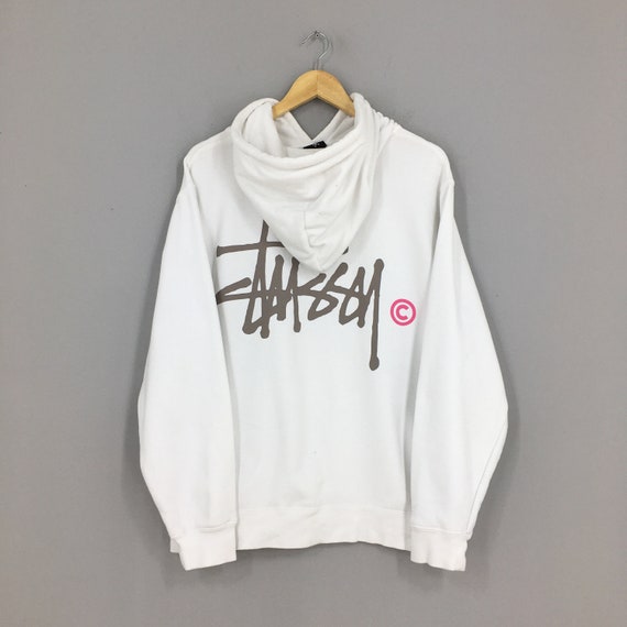 Vintage 90's Stussy Hoodie Sweatshirts Medium Stussy USA Spell Out Jumper Pullover Stussy White Sweater Size M