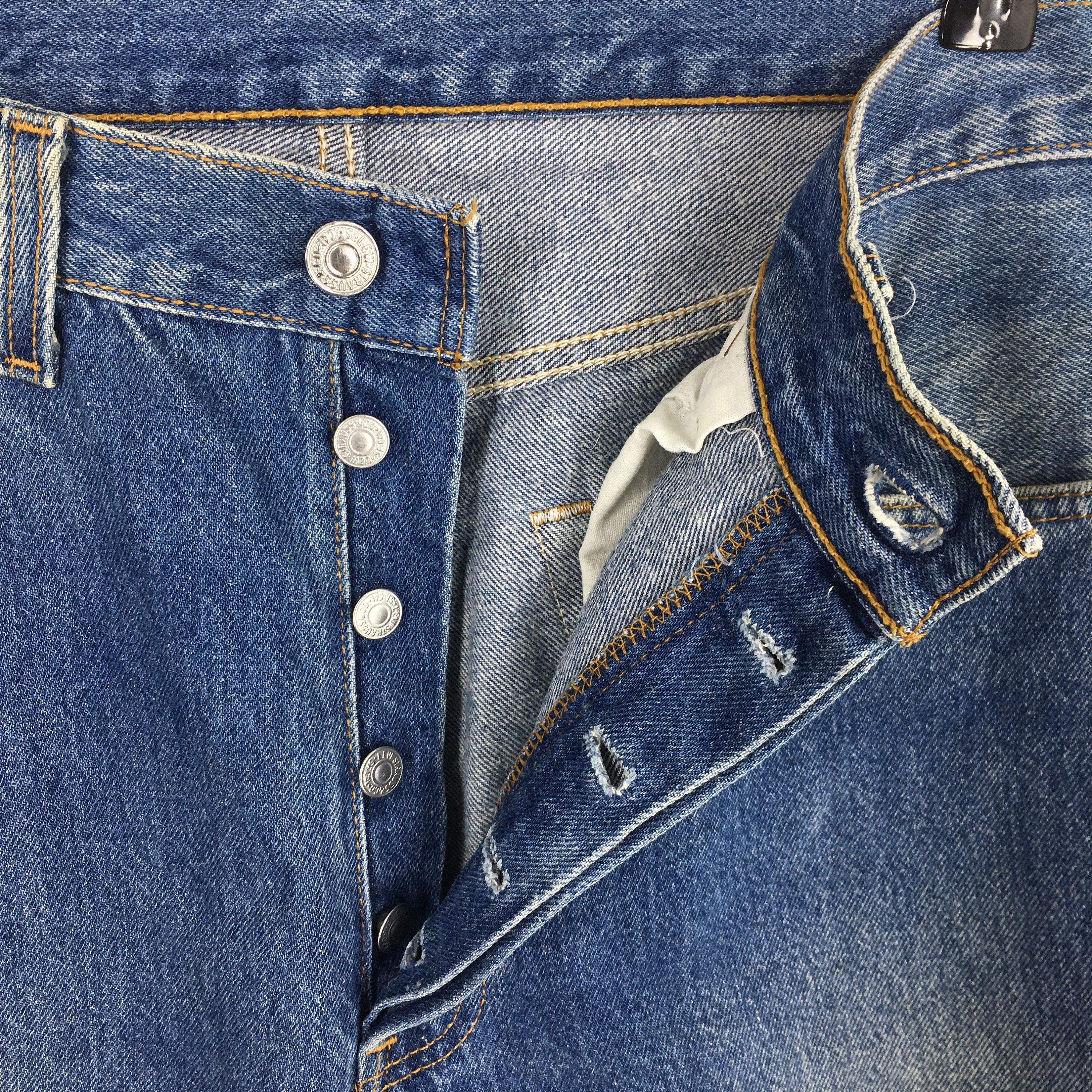 Size 31x29.5 Vintage 90s Levi's 501 Faded Blue Jeans Light Wash