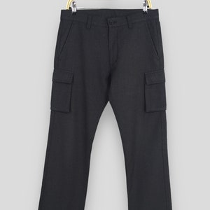 Taglia 32x28 AD2003 Comme Des Garcons Homme Pantaloni cargo in lana nera Pantaloni a taglio dritto Comme Des Garcons Streetwear Pantaloni con tasca laterale W32