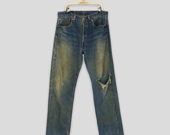 Size 31x30.5 Vintage 90s Levi's 501 Distressed Ripped Jeans Stonewash Levi's 501 Faded Dirty Denim Levi's 501 Straight Cut Mom Jeans W31