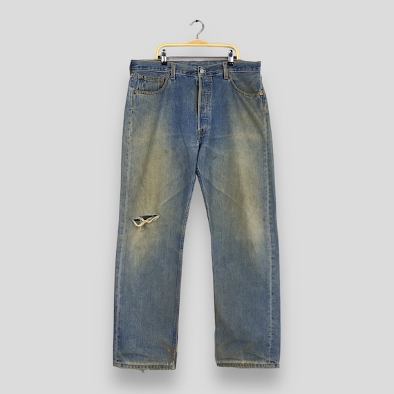 Size 34x30 Vintage 90s Levi's 501 Faded Blue Jeans Light Wash