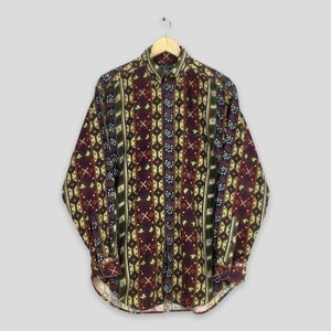 Vintage Woolrich Psychedelisch gemustertes Hemd Medium Abstrakt Tribal Azteken Navajo Pop Art Oxfords Mehrfarbiges Westernhemd Buttondown Größe M
