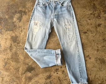 Size 30x33 Vintage 1980s Levi's 501 Selvedge Jeans Levi's Faded Blue Denim Patina Ripped Jeans 70s Levi's #524 Redline Levis Usa Jeans W30