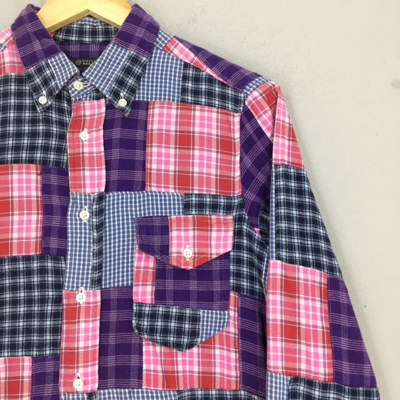 United Arrows Japan Checkered Patchwork Flannel S… - image 2