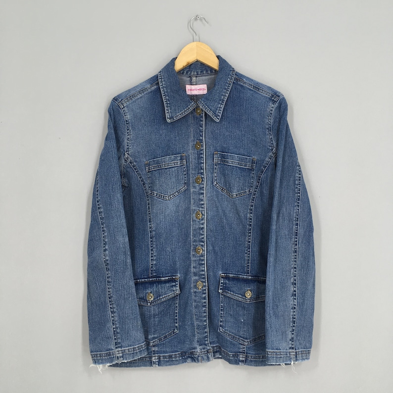 Vintage 1980s Workers Jeans Jacket Women Large Workwear Four Pocket Blue Denim Jacket Size L