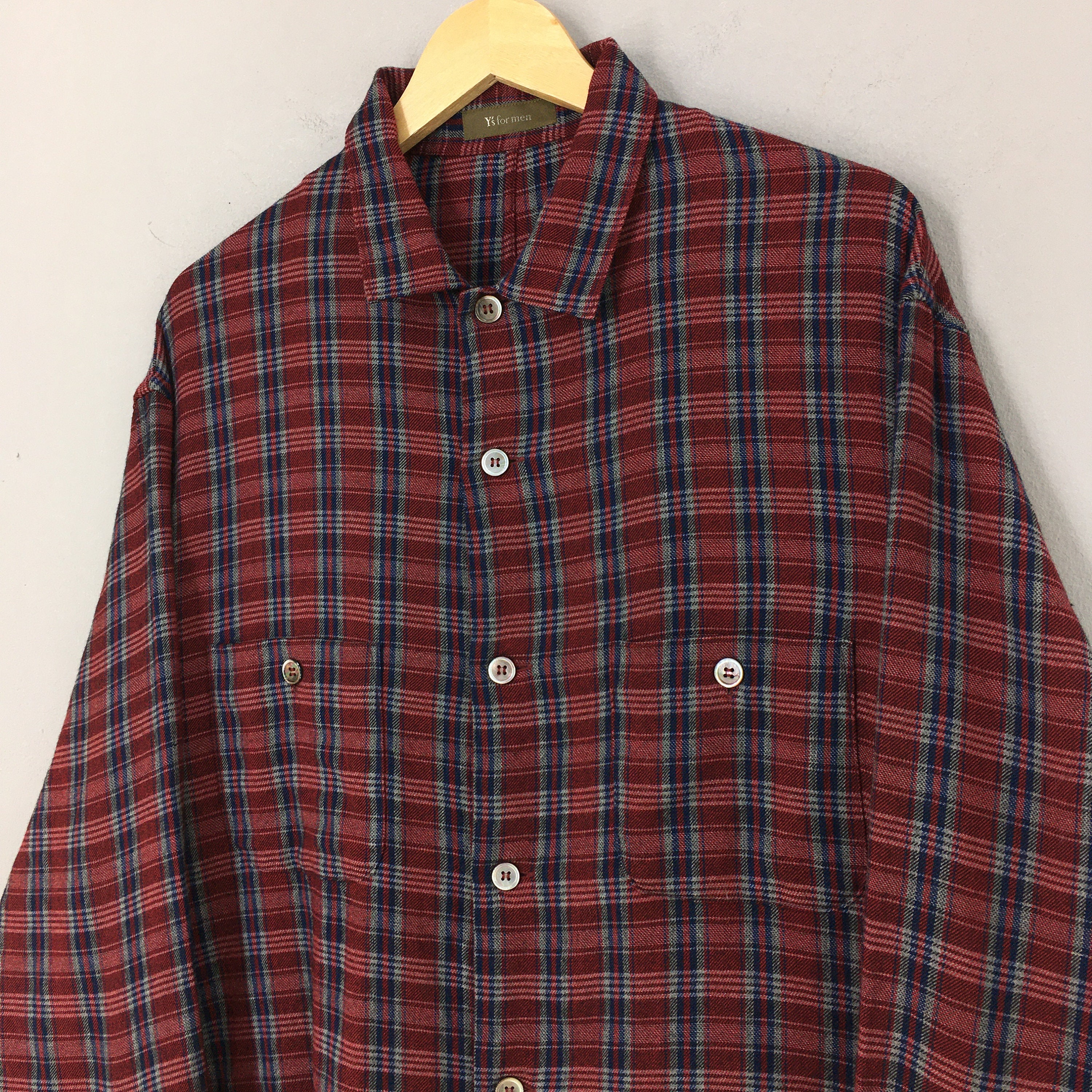 Y's for men ネルシャツ Y's for Men Yohji Yamamoto Checkered Red Oxfords Shirt