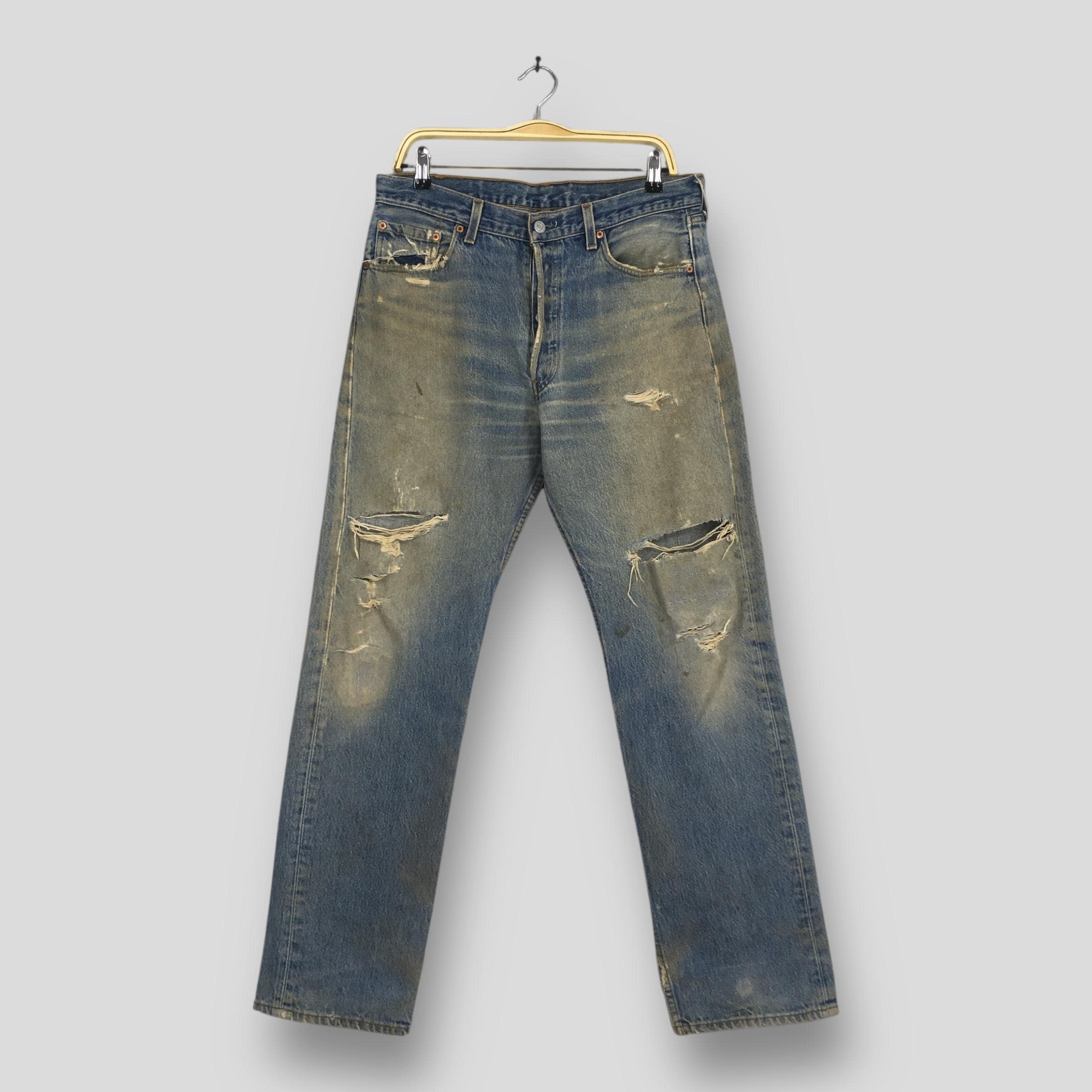 Size 32x30.5 Vintage 90s Levi's 501 Distressed Faded Jeans Levi's