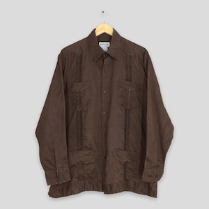 Vintage 90&#39;s Linen Casual Oxfords Large Renato Collection Plain Brown Buttondown Shirt Casual Formal Work Shirt Size L