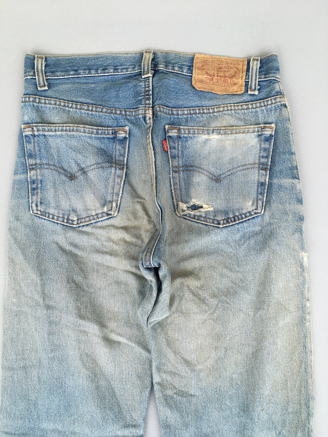 Size 28x29 Vintage Levis 501 Ripped Denim Light Washed Jeans | Etsy