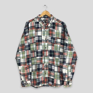 Vintage Eddie Bauer Flannel Patchwork Boro Checkered Shirt Large Eddie Bauer Plaid Checked Tartan Button Up Oxford Kapital Boro Shirt Size L