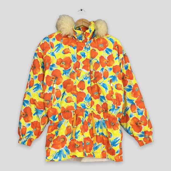 Vintage Head Japan Pop Art Multicolor Floral Ski Wear Hoodie Jacket Large Head Winter Jacket Retro 80s Ski Wear Bomber Skiing Coat Size L