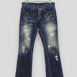 W31x32.5 Flare Jeans Fuga Boro Sew Distress Faded Denim W31x32.5 Flare Jeans Fuga Boro Sew Distress Faded Denim
