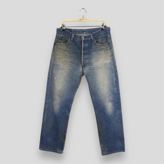 Size 34x29 Vintage 90s Levi's 501 Faded Blue Jeans Stone Wash