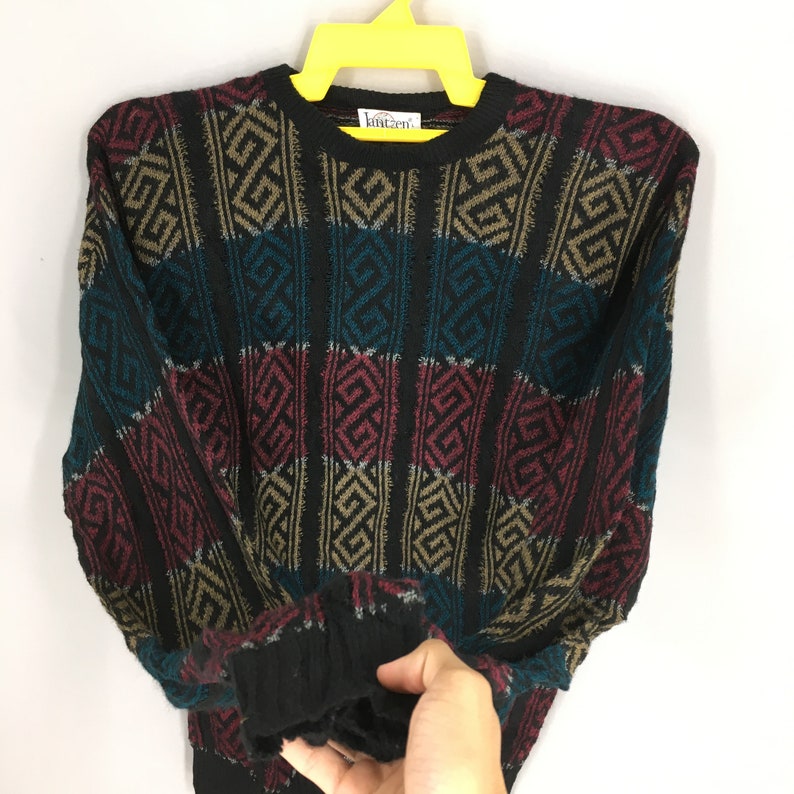 Vintage Jantzen Tribal Native Knitwear Wool Multicolor Large Stripes Sweatshirt Jantzen Usa Sportswear Women Sweater Size L