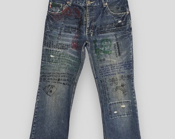 Size 29x31.5 Japanese 291295=Homme Remake Art Paint Jeans Bootcut Blue Jeans Flared Distressed Painter Punk Jeans W29