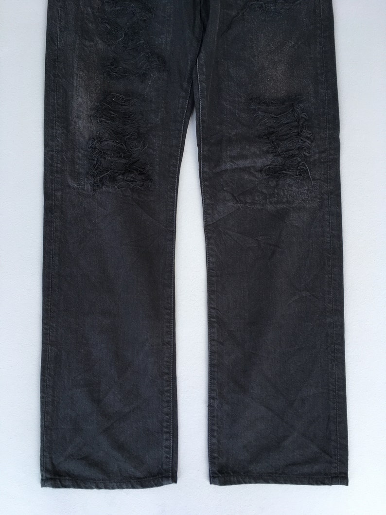 Size 32x31 Vintage Levis 501 Levi's Overdyed Jeans Black Light Washed Jeans Levis 1990s Dirty Denim Distressed Jeans Levis Straight Cut W32 image 4