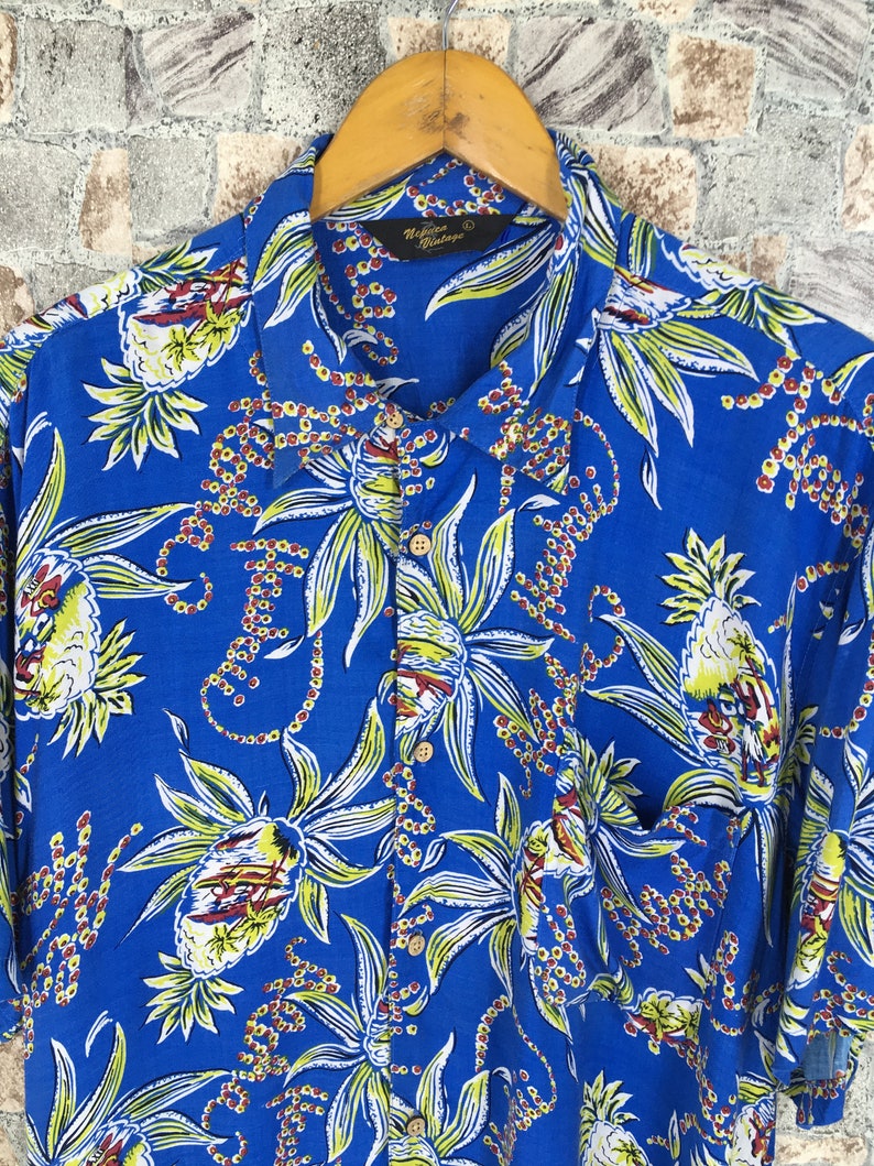 Hawaiian Tropical Rayon Shirt Men Large Vintage 90s Floral | Etsy