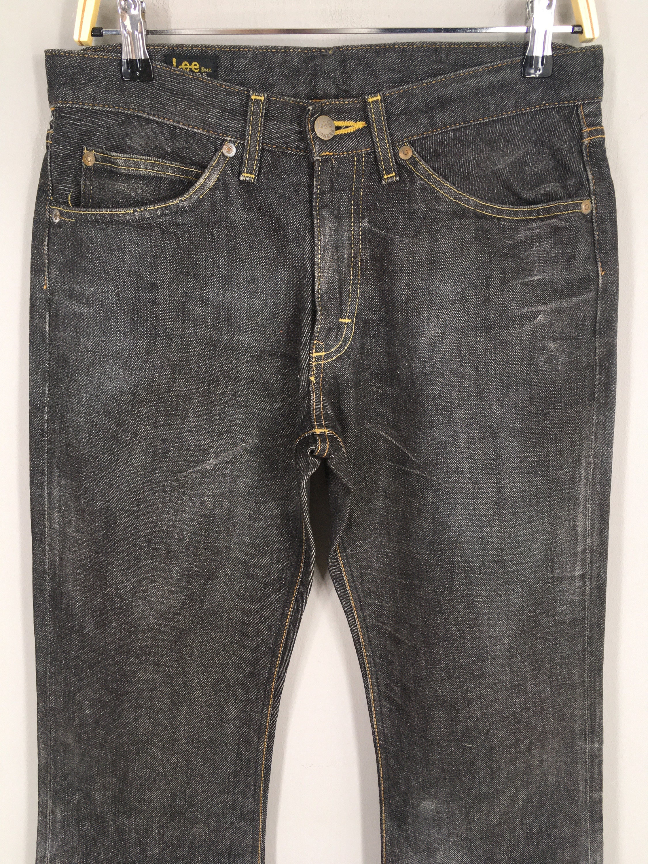 Size 30x31.5 Vintage Lee Riders Black Faded Flared Jeans 90s Lee