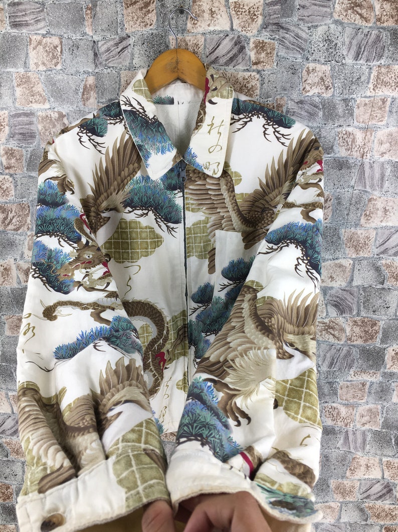 Japanese Dragon Fighting Eagles Overprint Jacket Medium Vintage 80s Sukajan Dragon Japan Zipper Jacket Size M