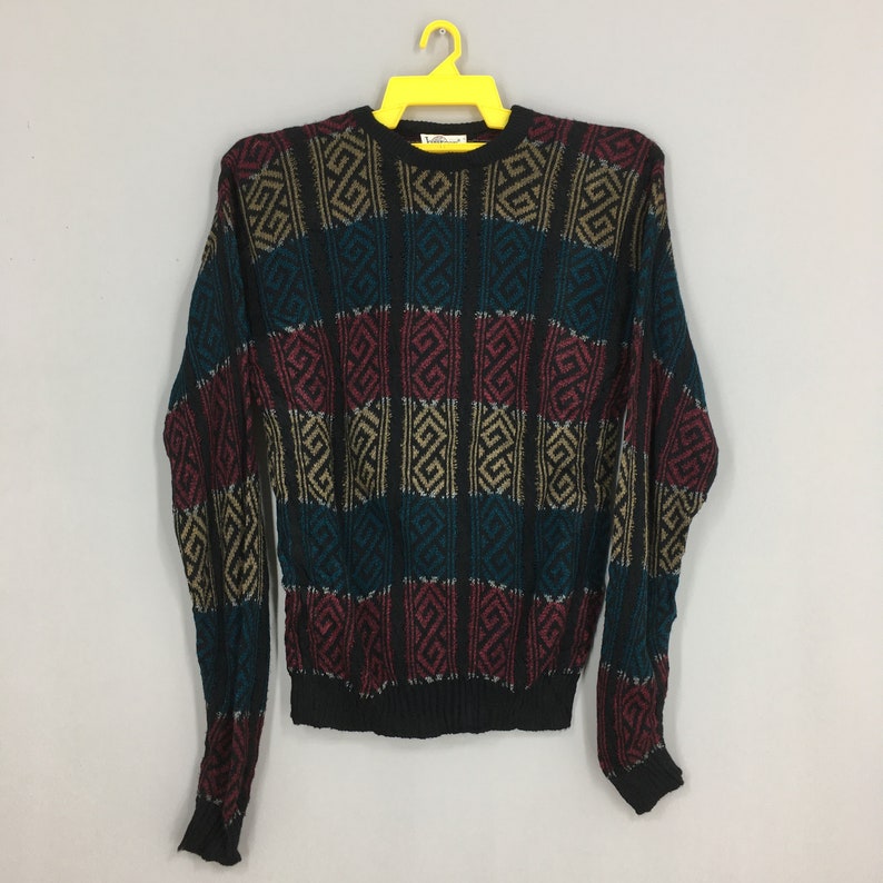 Vintage Jantzen Tribal Native Knitwear Wool Multicolor Large Stripes Sweatshirt Jantzen Usa Sportswear Women Sweater Size L