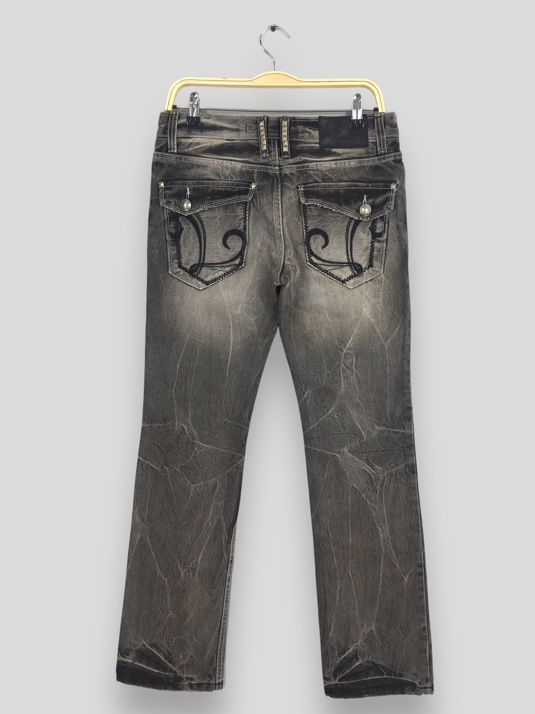 ✨y2k archive LAGUST black denim punk w78 Vintage Punk Rock emo Y2k style ripped crazy Void Walker