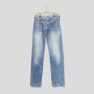 Tamanho 30x33 Jeans Levis 501XX Vintage Azul Ácido Desgastado Jeans Levis Cintura Alta Levis Jeans Desbotado Rasgado dos Anos 90 Jeans com Braguilha de Botão dos Anos 80 W30