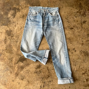 Talla 29x29 Vaqueros Levi's 501 Usa Redline de los años 80, descoloridos, deslavados en azul patina, lavados a la piedra, Levi's Selvedge n.° 524, bragueta de botones, años 70, talla 29