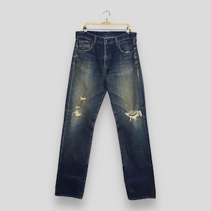 Size 35x35.5 Vintage 90s Levi&#39;s 551Z LVC Big E Selvedge Jeans Ripped Denim Levis Faded Zipper Jeans Distressed Denim Levis Redline Jeans W35