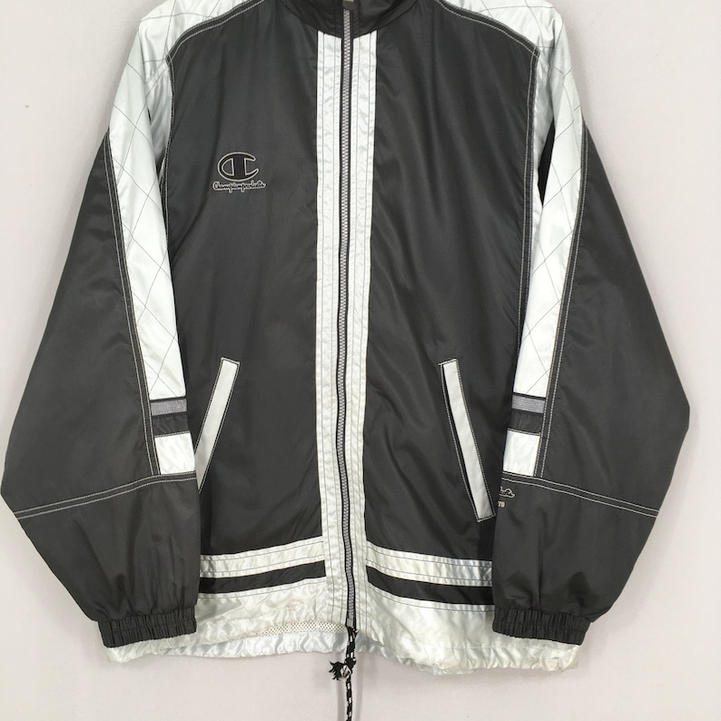 Vintage Champion Windbreaker Jacket Large 90/'s Champion Products Usa Sportswear Champion Hoodie Track Top Black Jacket Size L