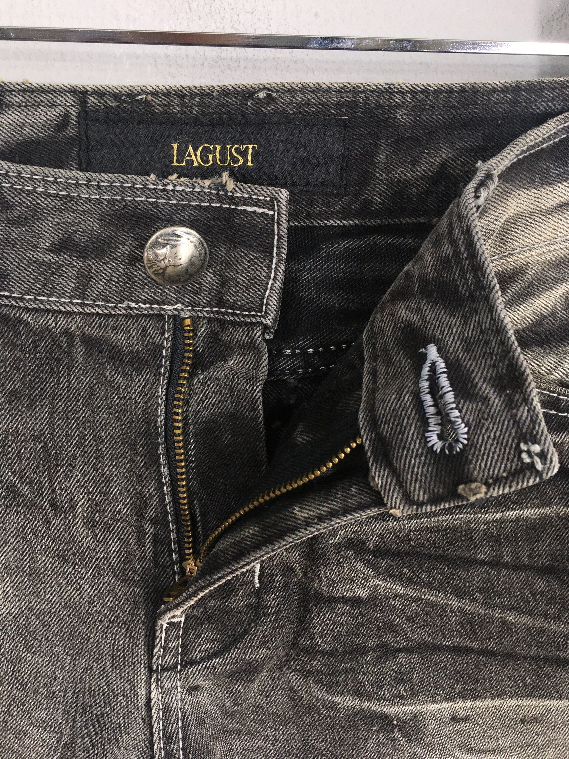 ✨y2k archive LAGUST black denim punk w78 Y2K Punk Black American Street Rock Retro High Waist Jeans