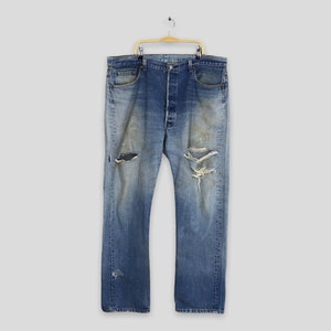 Talla 39x30 Levi&#39;s 501 de los años 90, vaqueros desgastados, vaqueros de corte recto Levi&#39;s de los años 80, vaqueros con bragueta de botones Levi&#39;s 501, vaqueros descoloridos y sucios Levi&#39;s W39
