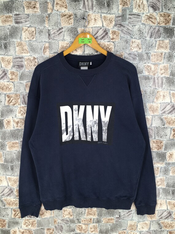 AxeVin Vintage 90's Dkny USA Jeans Jumper Pullover Medium Donna Karan New York Big Logo Sweater Blue Size M