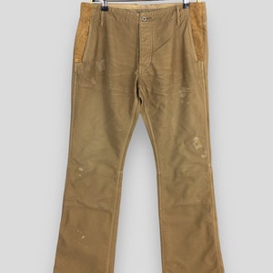 Size 32x34 Isamu Katayama Backlash Flared Denim With Leather Patches Isamu Japanese Streetwear Wide Leg Bootcut Pants Brown W32