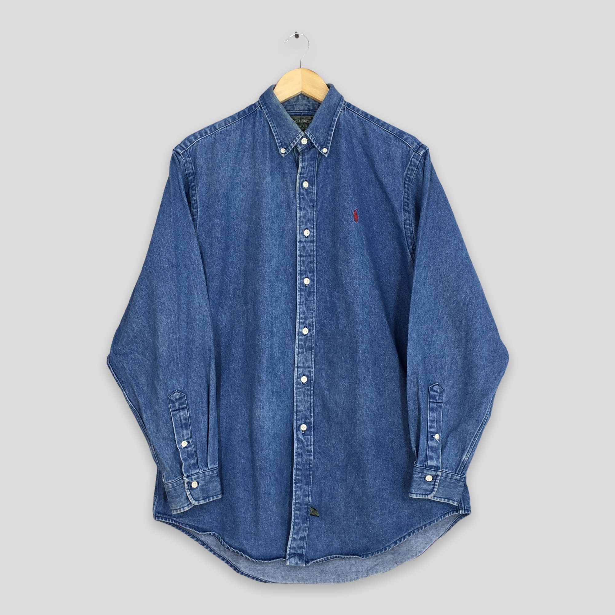 Vintage Polo Country Ralph Lauren Denim Shirt Oxfords Large 90's