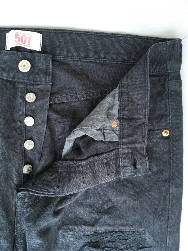 Size 32x31 Vintage Levis 501 Levi's Overdyed Jeans Black Light Washed Jeans Levis 1990s Dirty Denim Distressed Jeans Levis Straight Cut W32 image 6