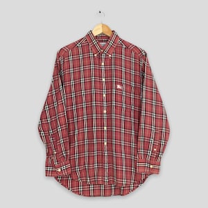 Vintage 90er Jahre Burberrys London Red Nova Karohemd Medium Vintage Burberrys Kariertes Hemd Burberrys England Oxfords Buttondown Size M