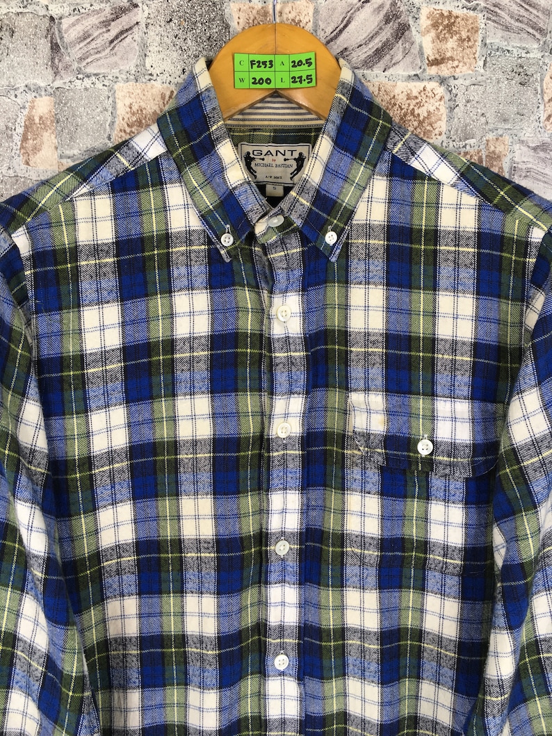 Gant Flannel Shirt Small Plaid Checkered Multicolour Hipster Minimalist 1990s Grunge Style Oxfords Buttondown Size S