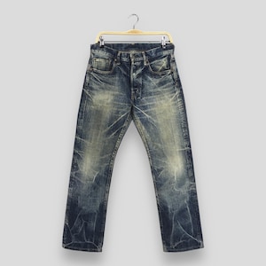 Size 30x28 Vintage 90s Domingo Japanese Denim Honeycombs Faded Blue Jeans Stone Washed Sugar Cane Denim Straight Cut Distressed Jeans W30