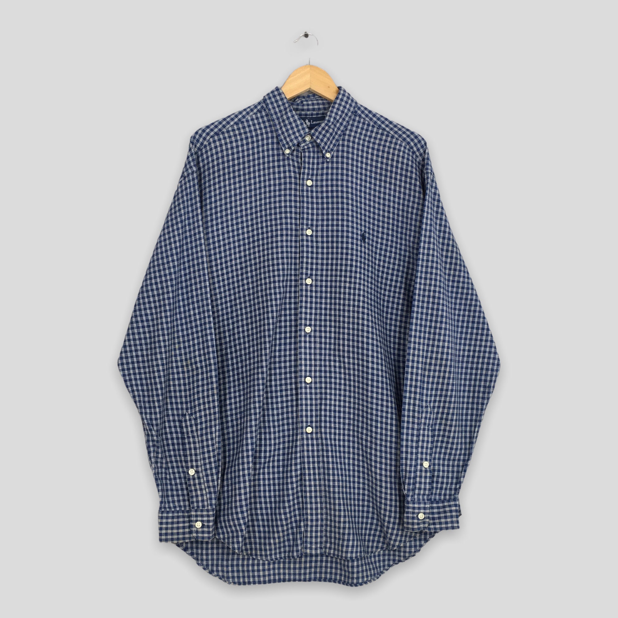 Vintage Polo Ralph Lauren Blue Checkered Flannel Large 90s