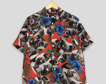 Camisa hawaiana vintage Comme Des Garcons Old Car AD2001, talla mediana, CDG, para hombre, talla grande, para playa, con flores de hibisco, estilo Aloha, con botones, talla M