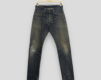 Size 29x31.5 Vintage 1990s Sugar Cane Japan Jeans Button Fly Faded Blue Jeans Selvedge Redline Denim Straight Cut Distressed Jeans W29